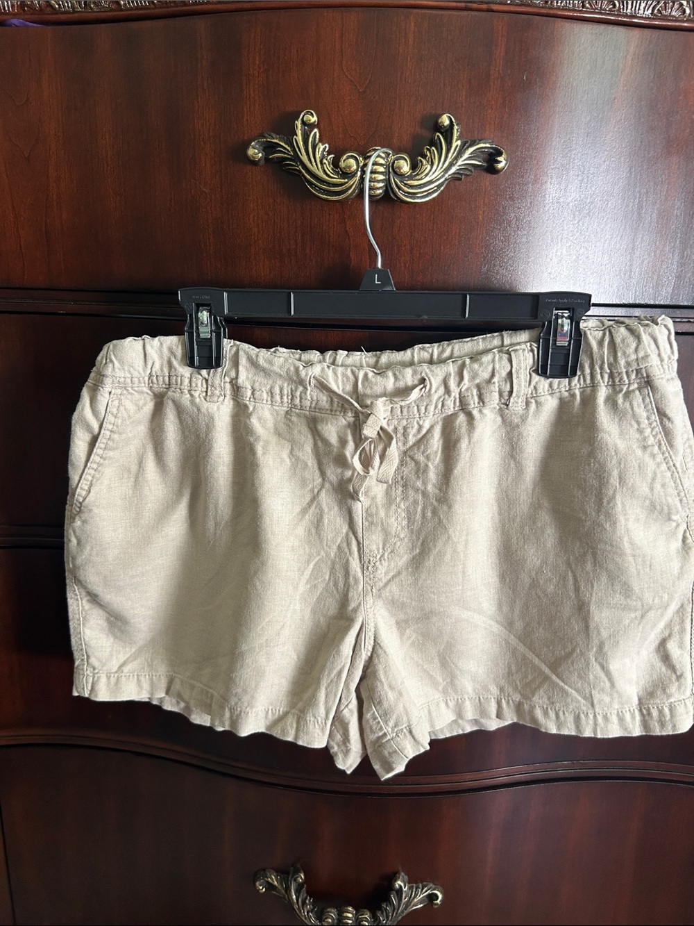 Cato Women's Beige Drawstring Casual Linen-Blend Shorts